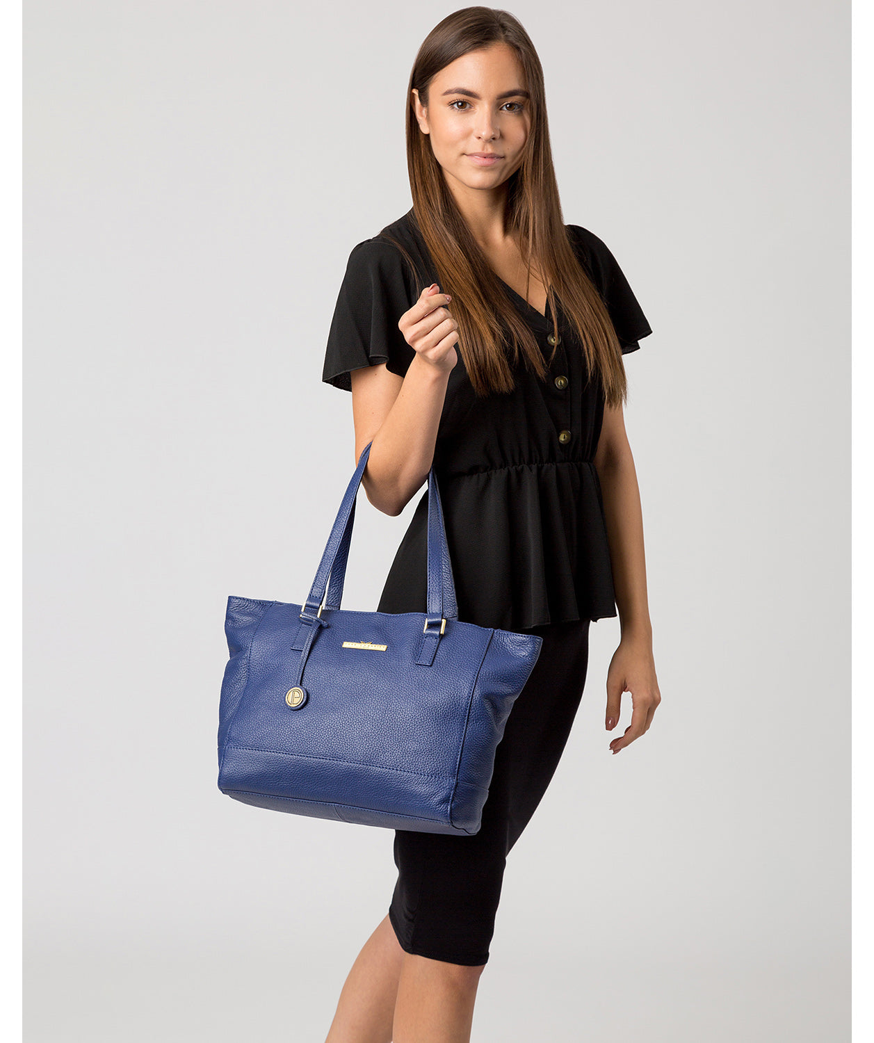 'Goldie' Navy Leather Tote Bag image 2