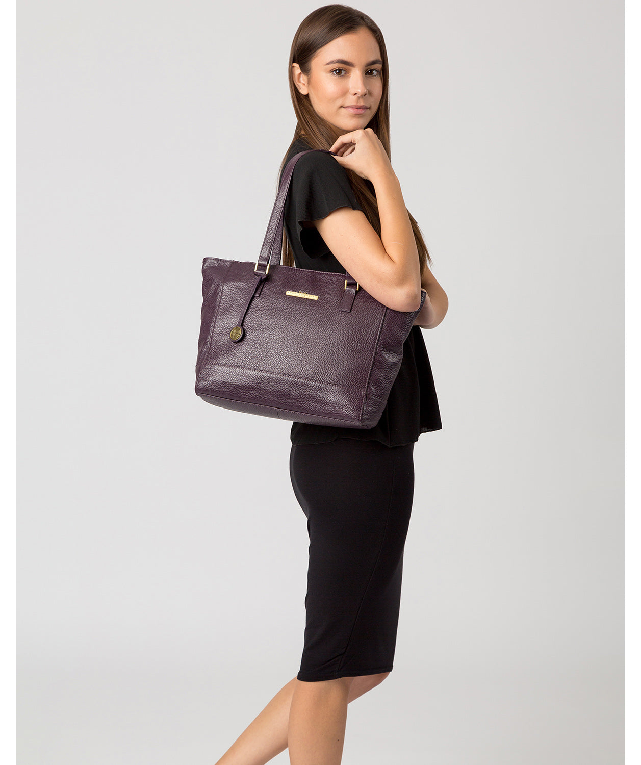 'Goldie' Plum Leather Tote Bag