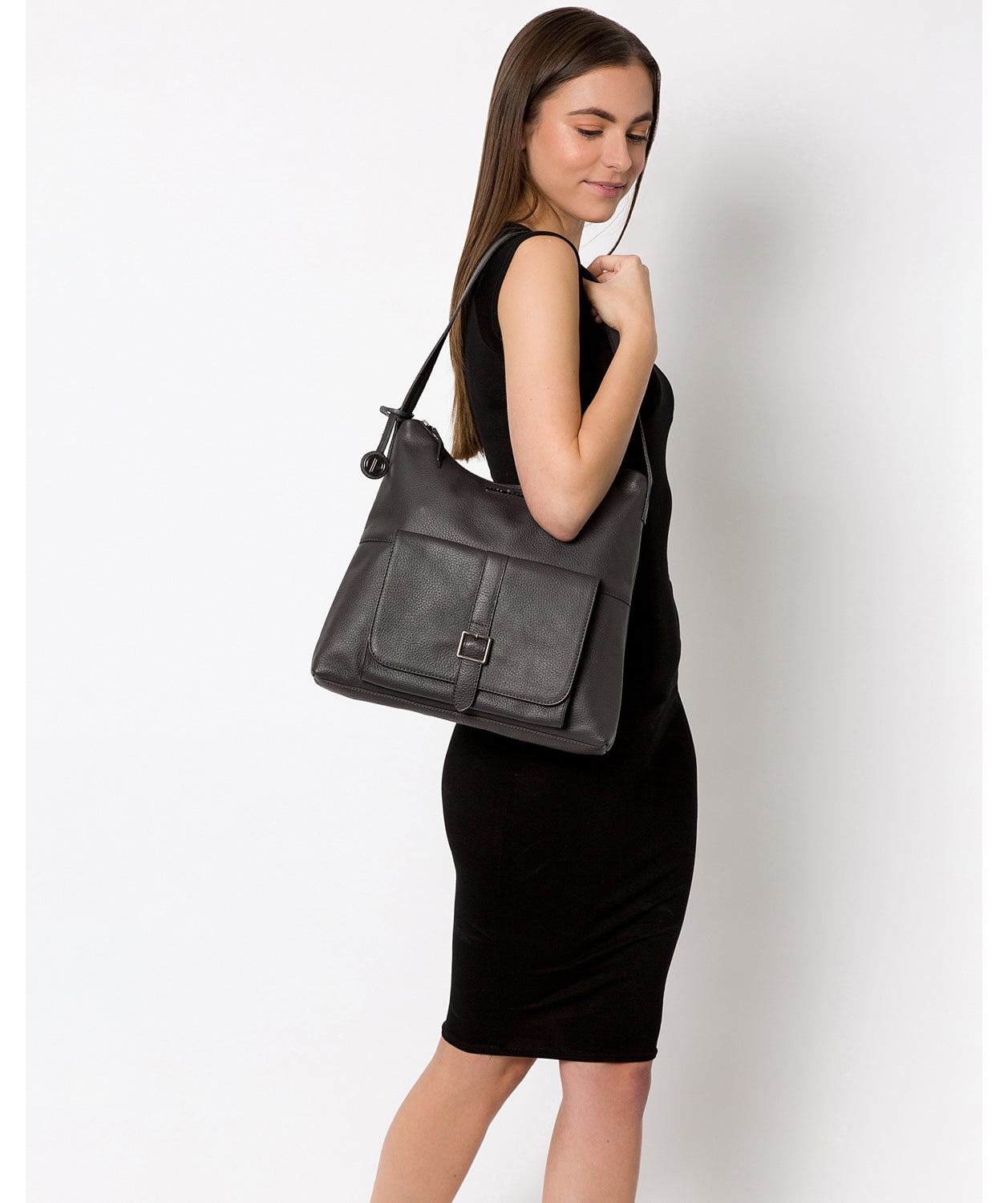 'Irena' Slate Leather Shoulder Bag Pure Luxuries London