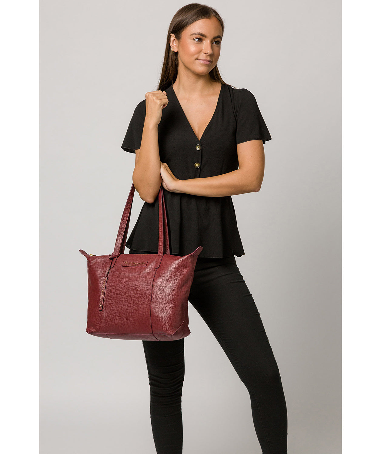 'Oval' Burgundy Leather Tote Bag image 2