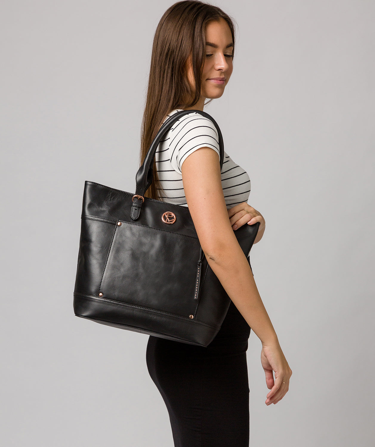 'Monet' Black Leather Tote Bag