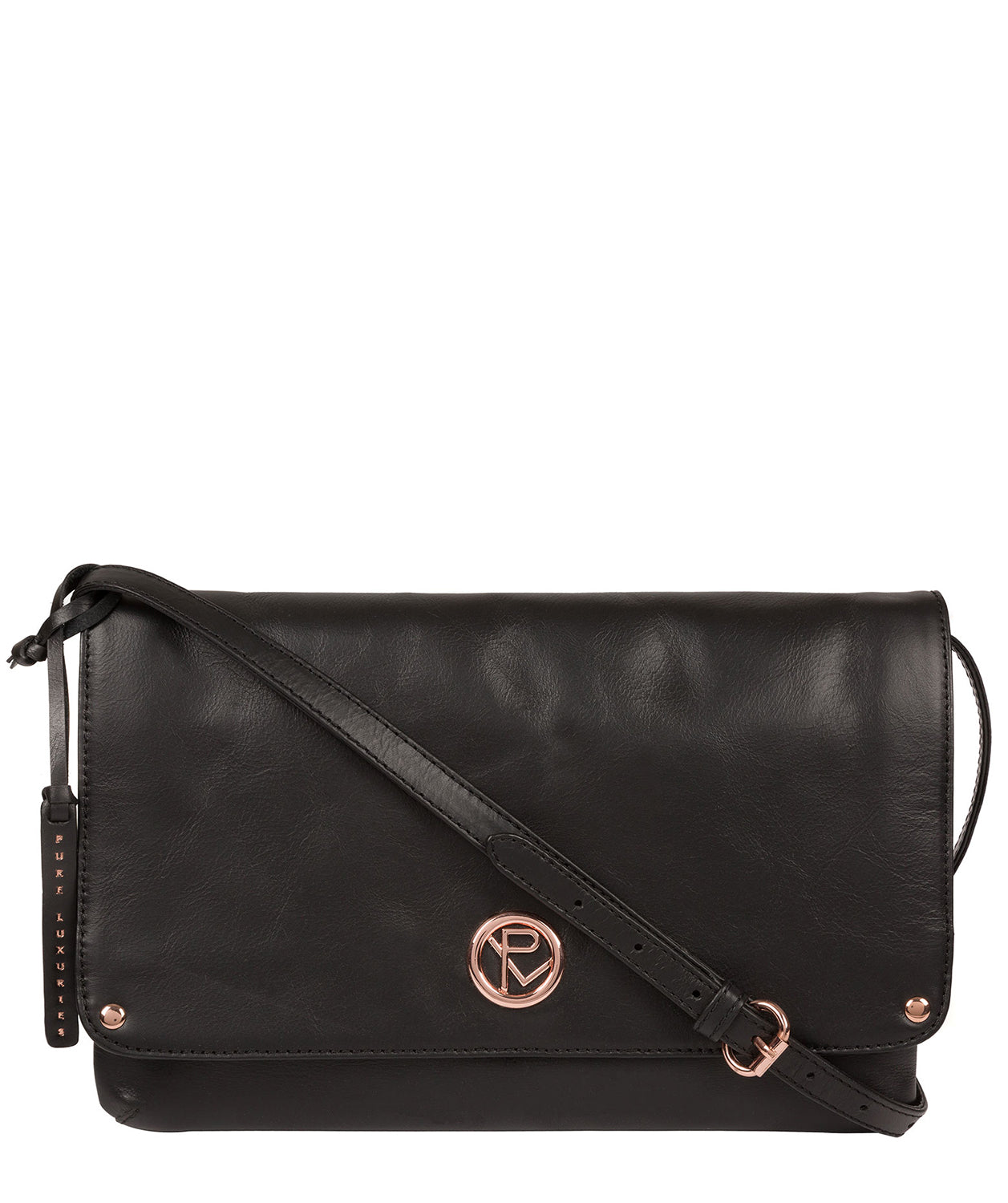 'Ermes' Black Leather Cross Body Clutch Bag image 1