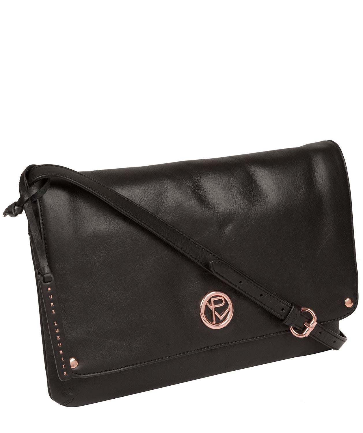 'Ermes' Black Leather Cross Body Clutch Bag image 5