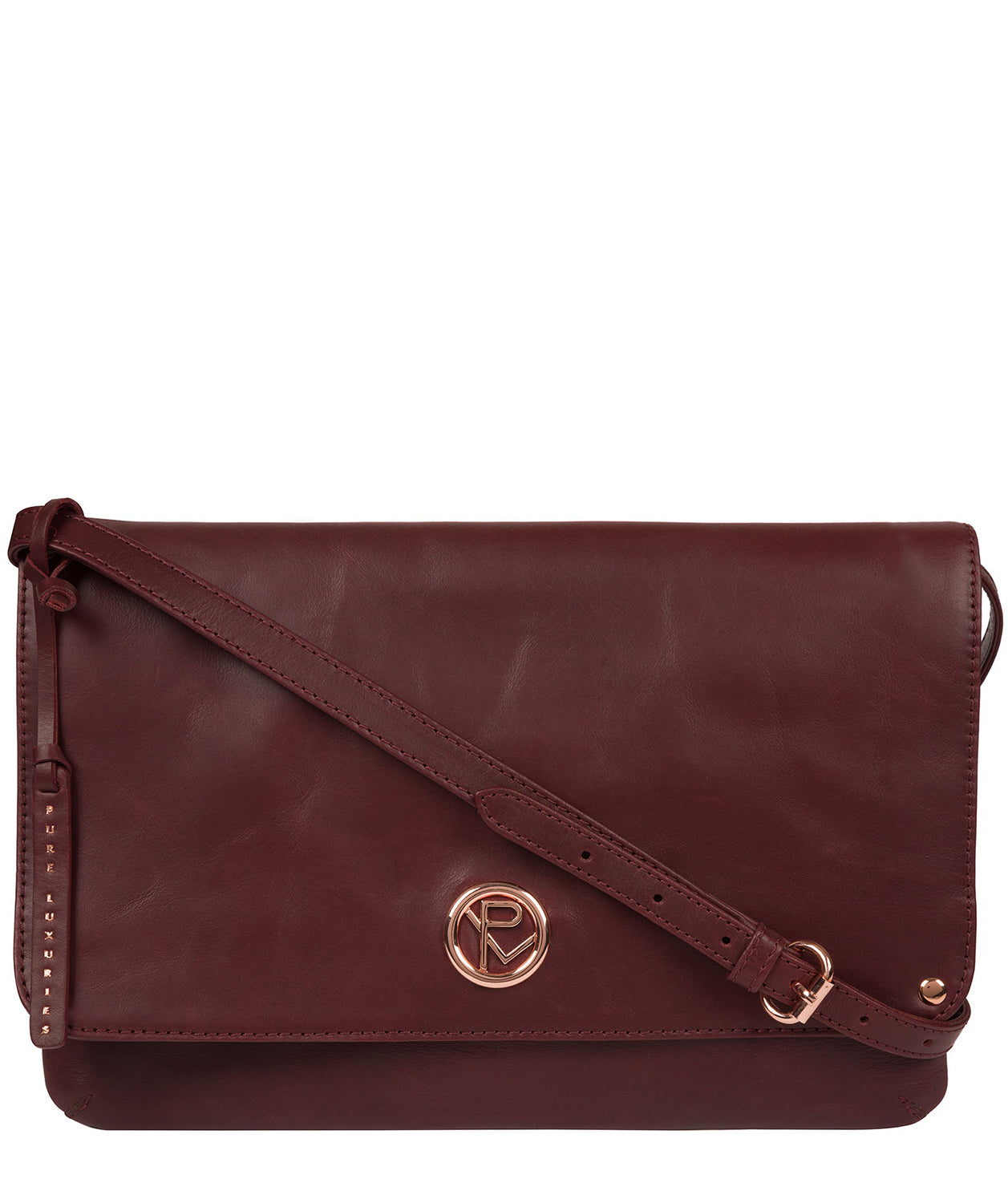 'Ermes' Burgundy Leather Cross Body Clutch Bag Pure Luxuries London