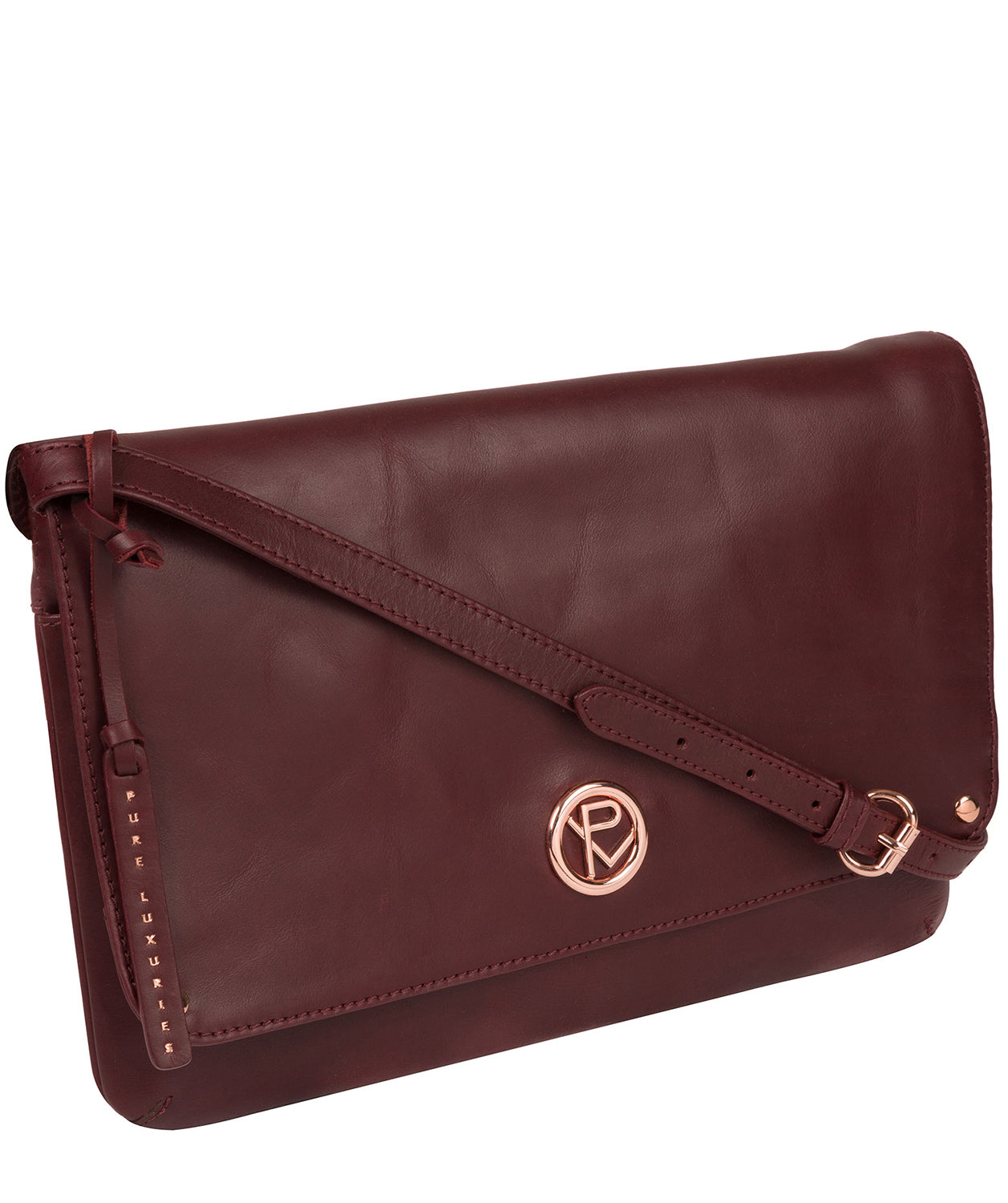 'Ermes' Burgundy Leather Cross Body Clutch Bag Pure Luxuries London