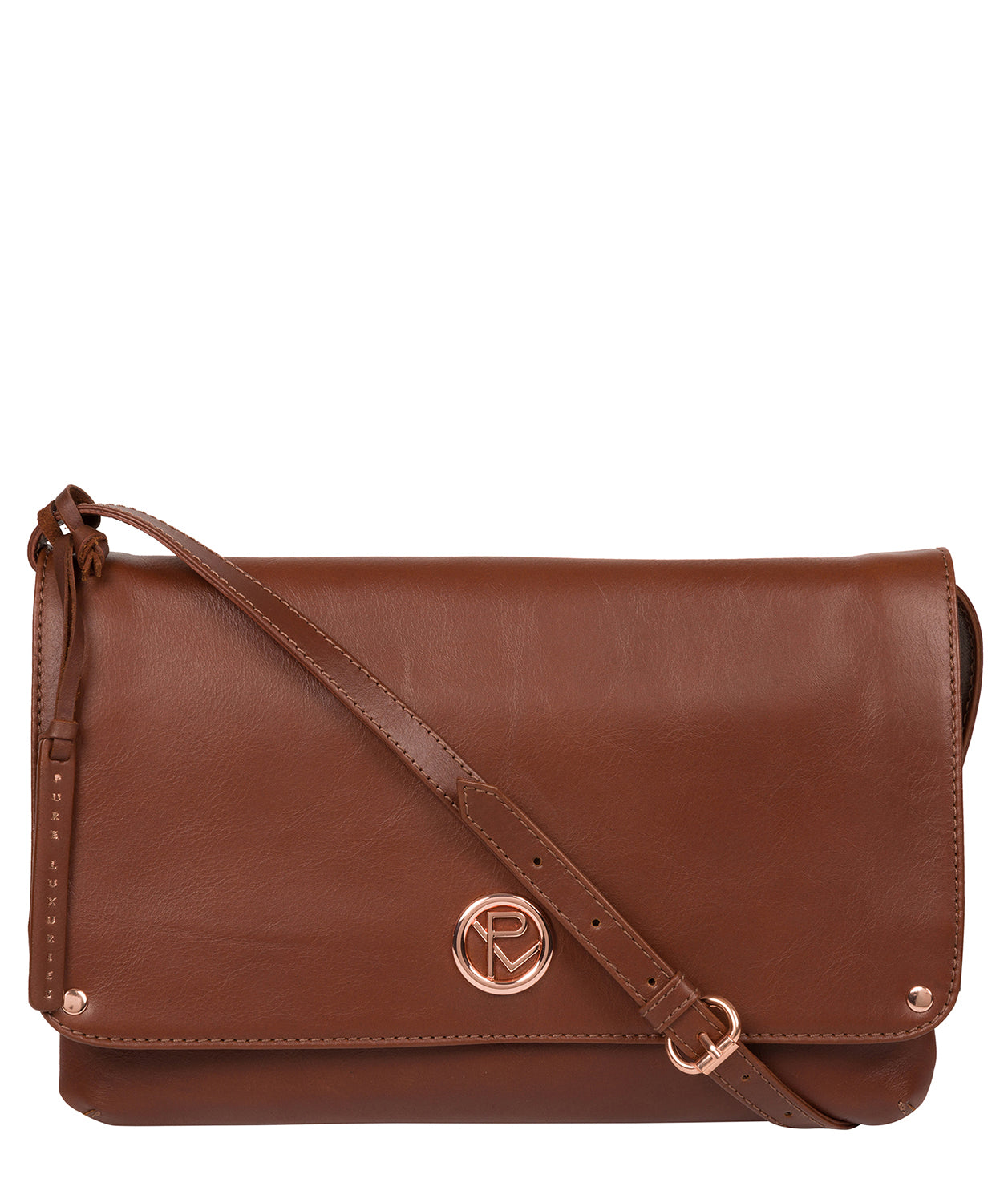 'Ermes' Cognac Leather Cross Body Clutch Bag image 1