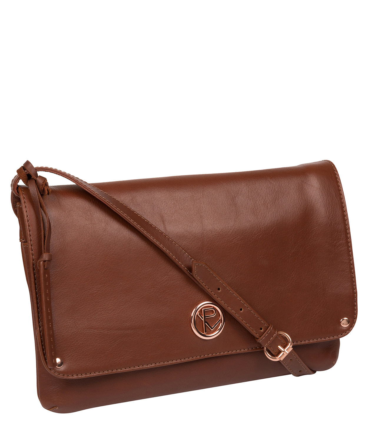 'Ermes' Cognac Leather Cross Body Clutch Bag Pure Luxuries London