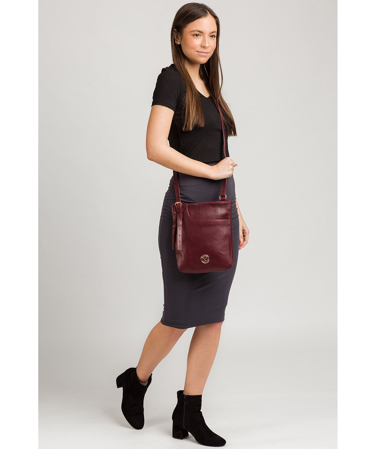 'Kahlo' Burgundy Leather Cross Body Bag Pure Luxuries London