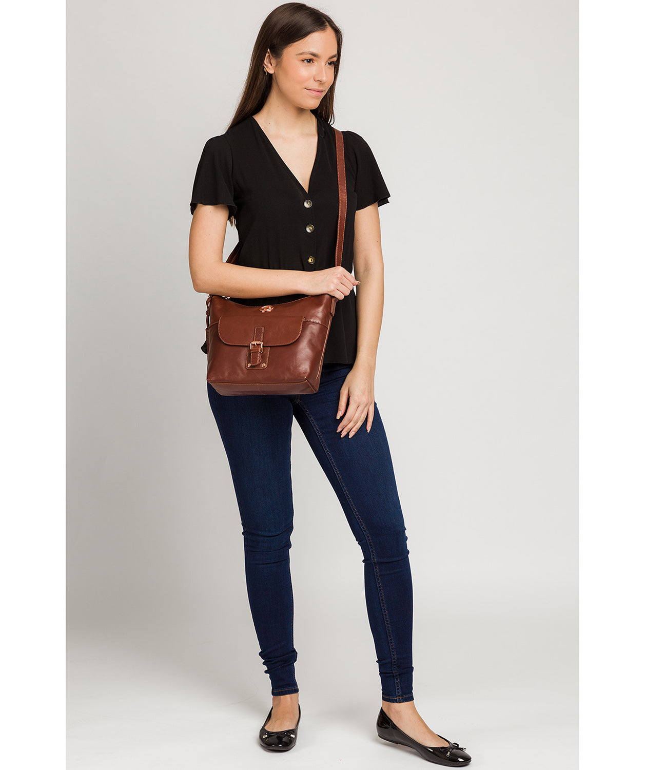 'Monamy' Cognac Leather Shoulder Bag image 2