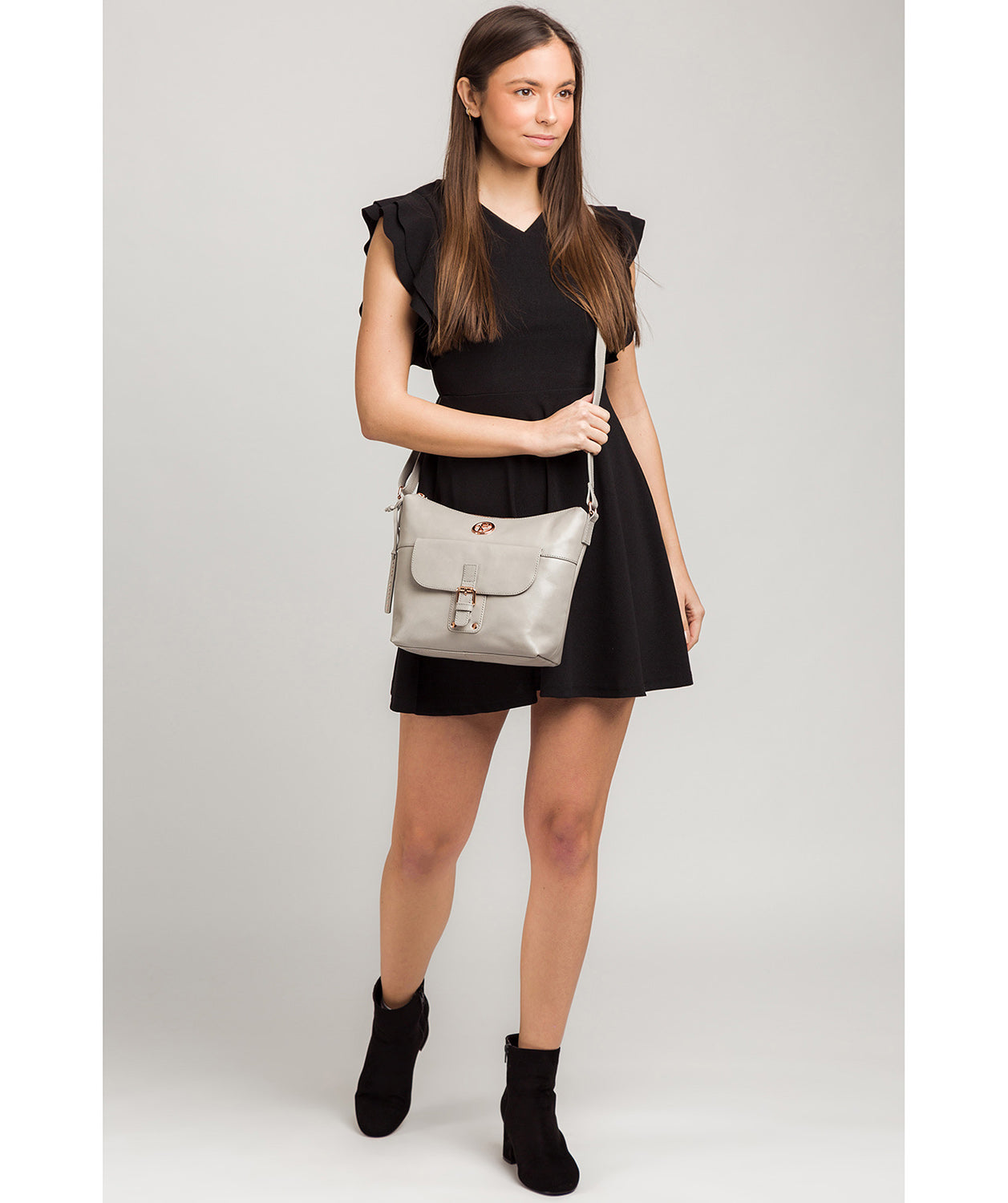 'Monamy' Grey Leather Shoulder Bag image 2