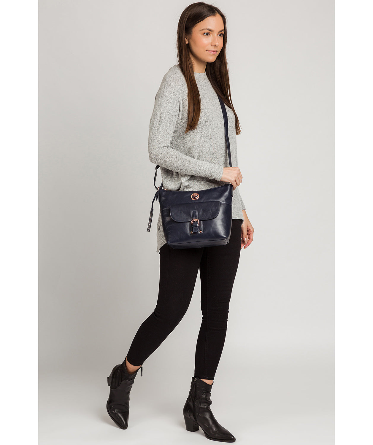 'Monamy' Navy Leather Shoulder Bag image 2