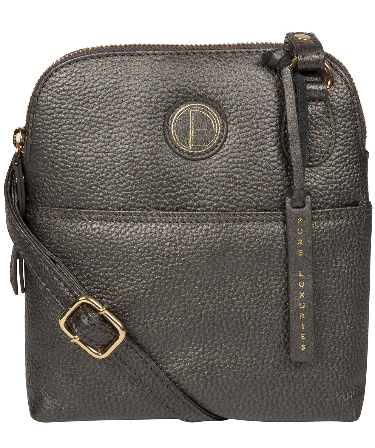 'Orsola' Metallic Dark Silver Leather Cross Body Bag Pure Luxuries London