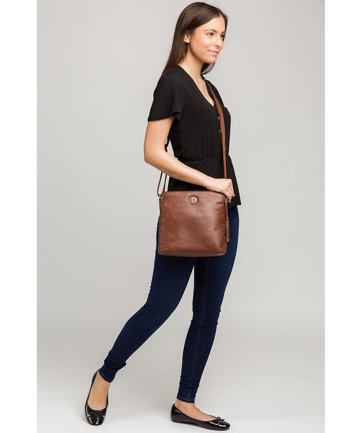 'Holly' Dark Tan Leather Cross Body Bag image 2