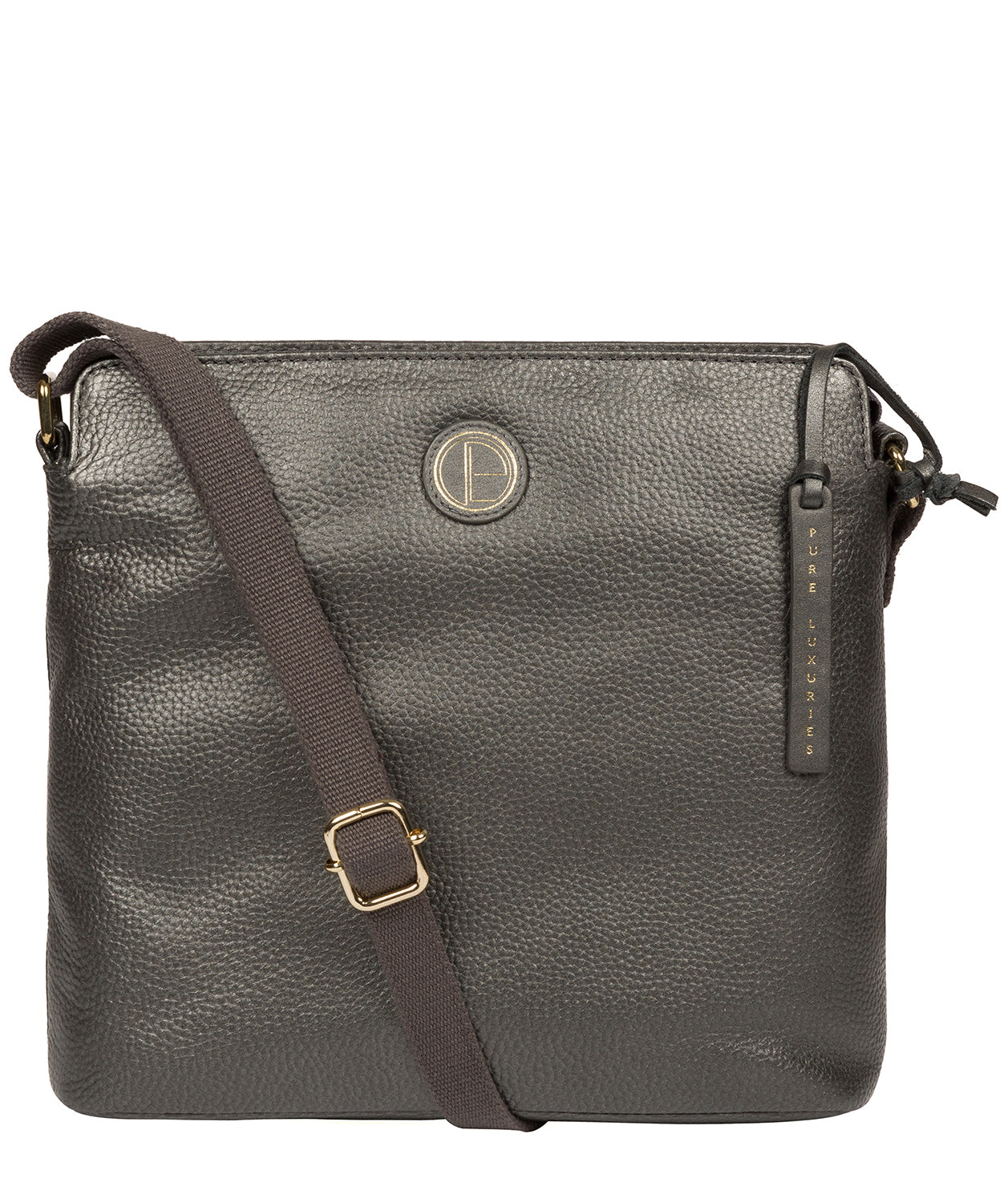 'Holly' Metallic Dark Silver Leather Cross Body Bag image 1