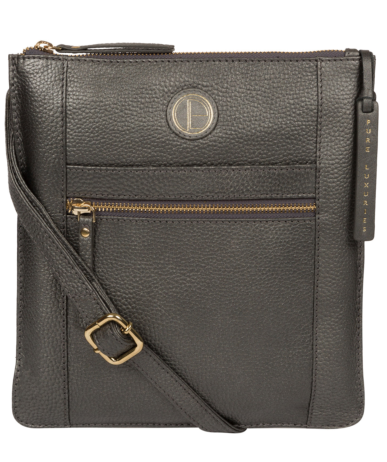 'Topaz' Metallic Dark Silver Leather Cross Body Bag image 1