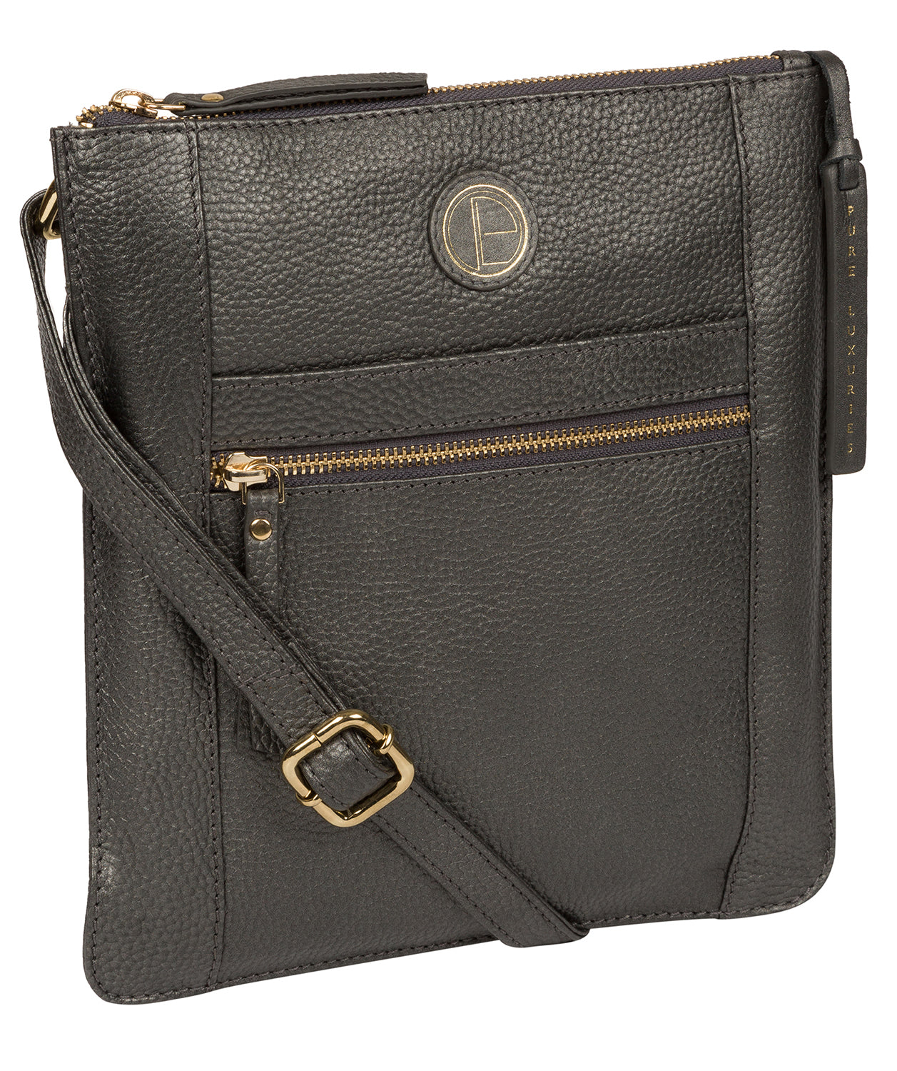 'Topaz' Metallic Dark Silver Leather Cross Body Bag image 5