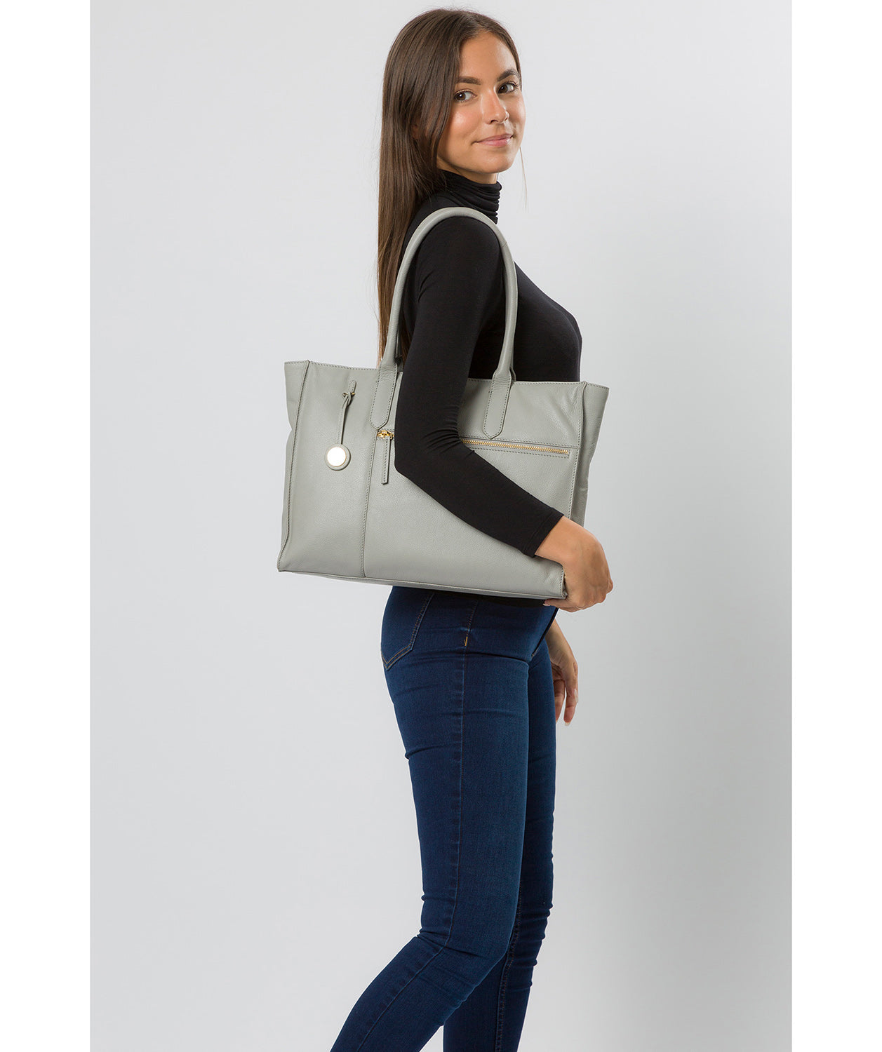 'Buckingham' Grey Leather Tote Bag