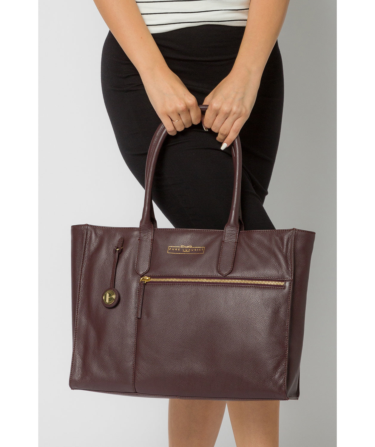 'Buckingham' Plum Leather Tote Bag