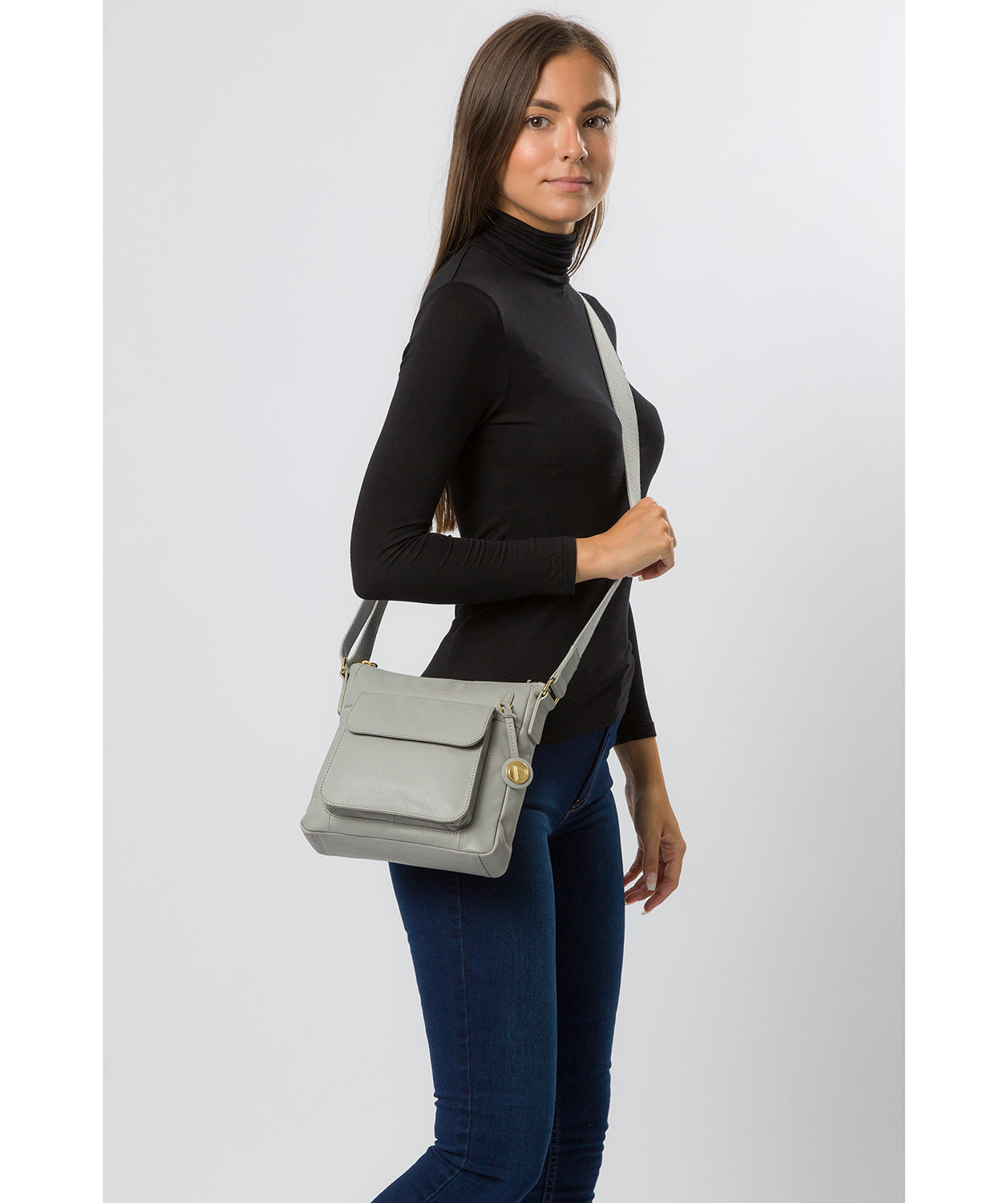 'Rayden' Grey Leather Cross Body Bag image 2