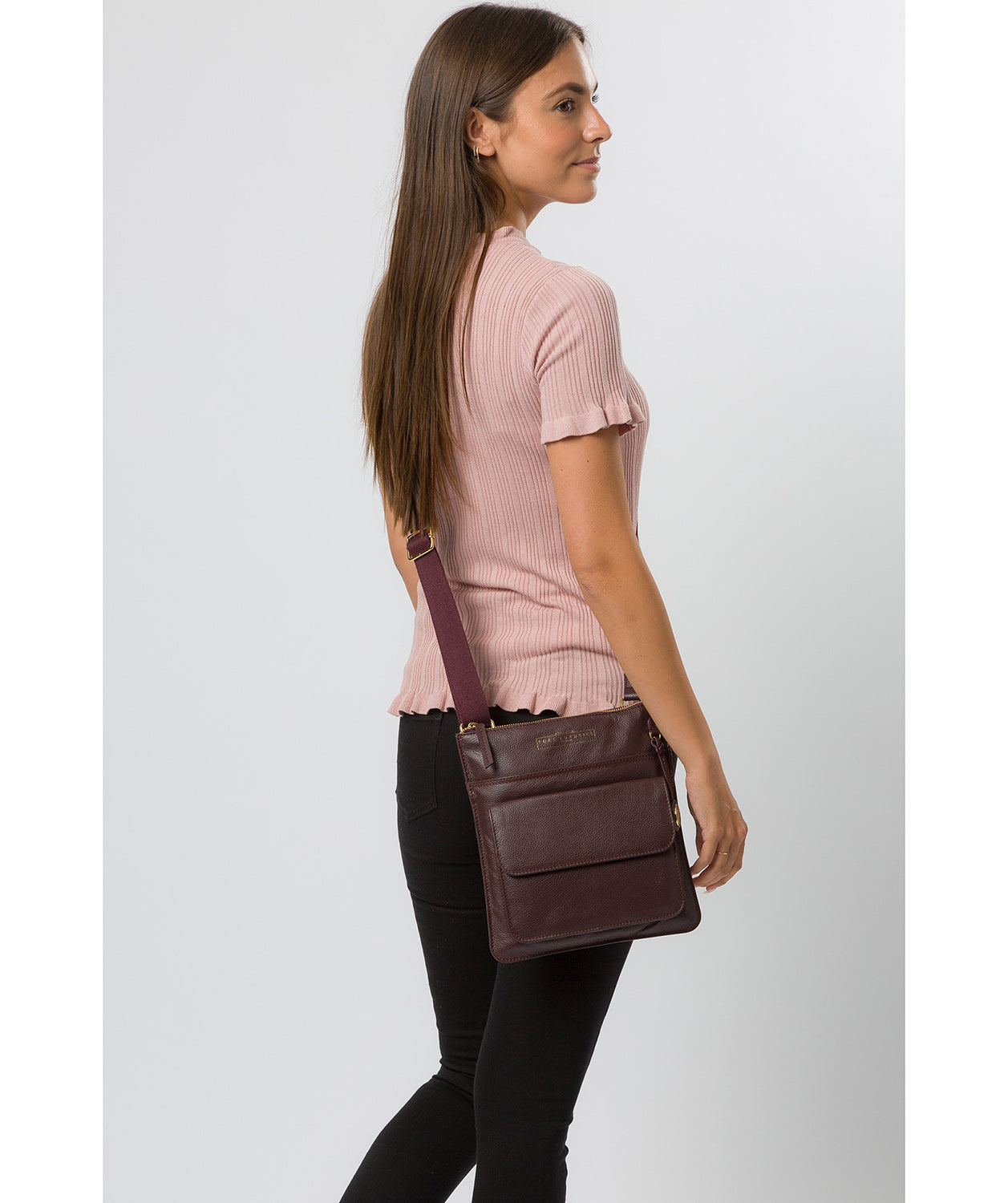 'Langley' Plum Leather Cross Body Bag