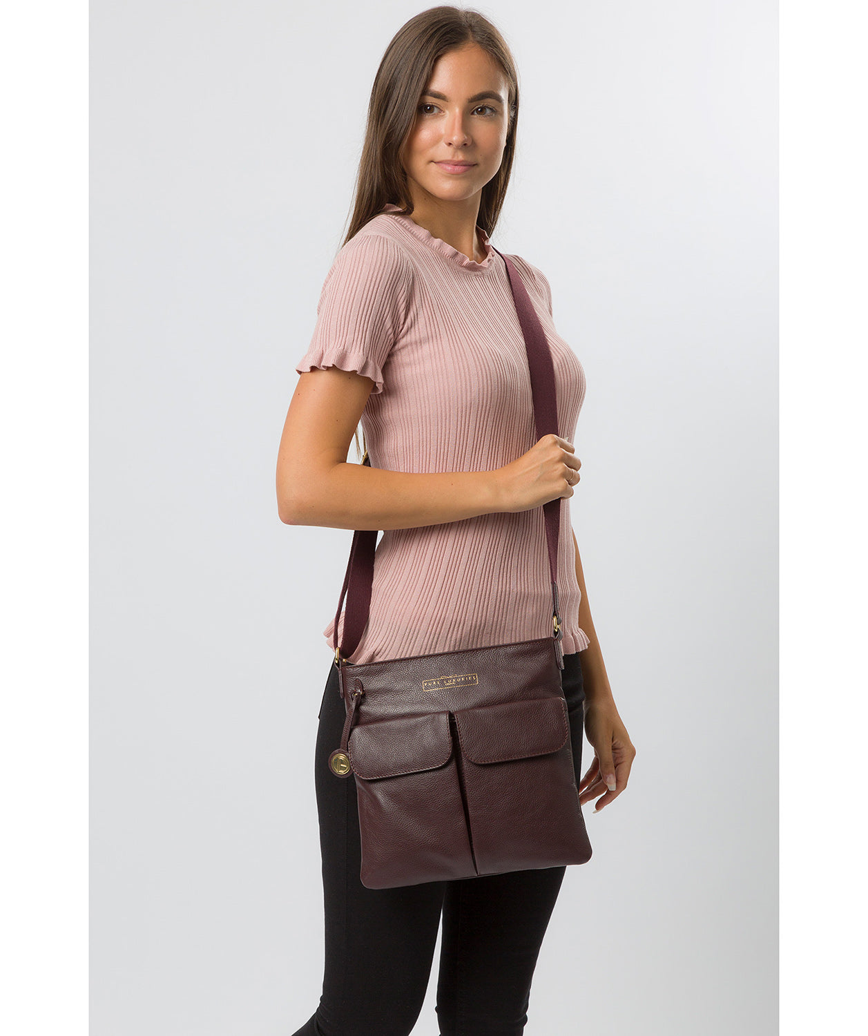 'Soames' Plum Leather Cross Body Bag