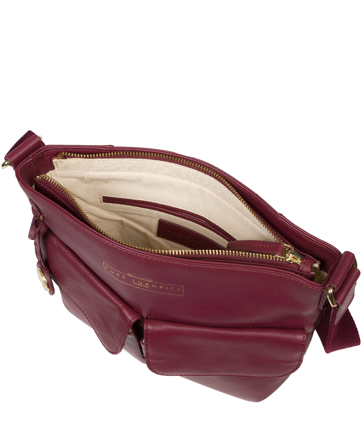 Pure Luxuries Classic Collection Bags: 'Soames' Pomegranate Leather Cross Body Bag