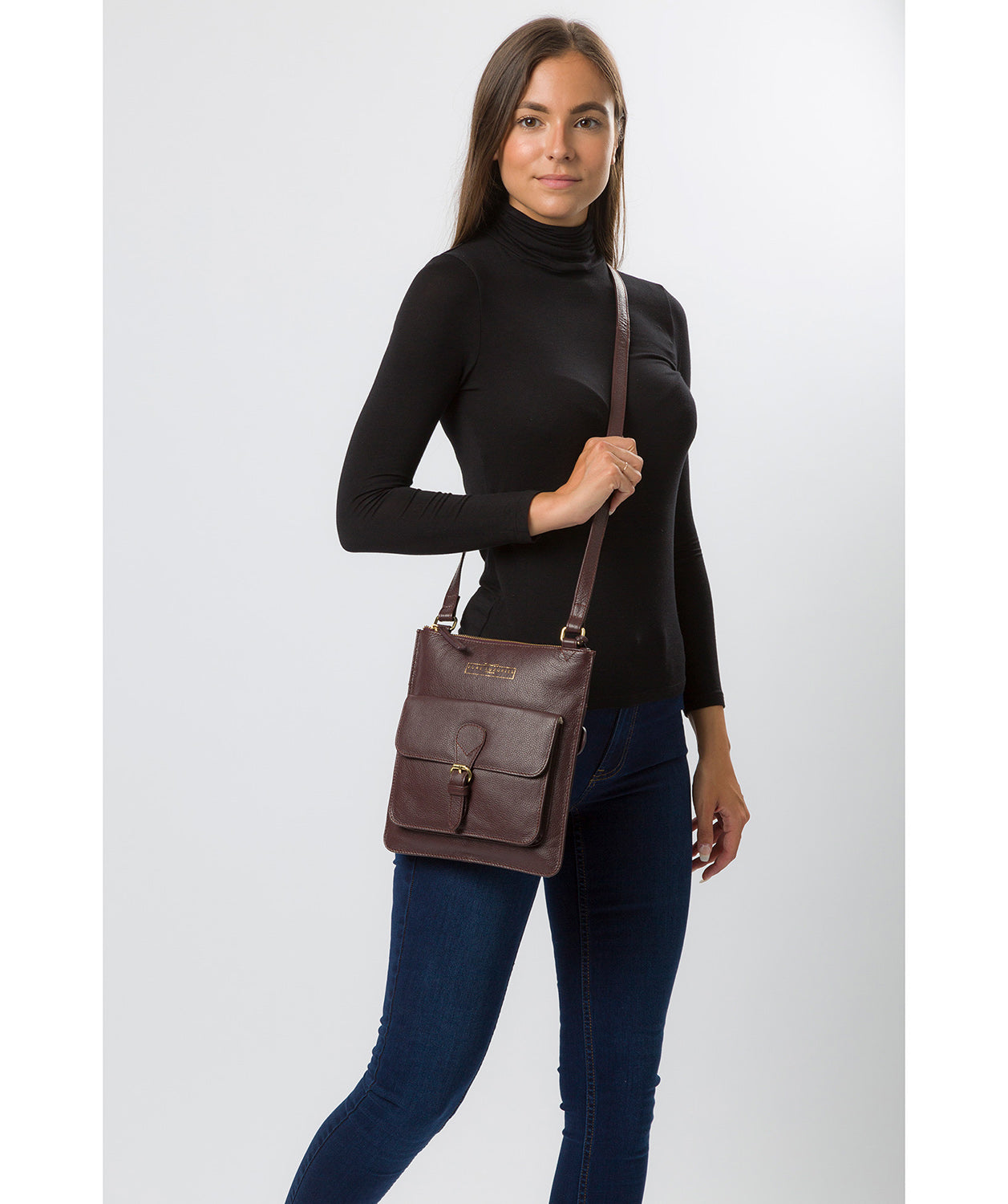 'Kenley' Plum Leather Cross Body Bag image 7