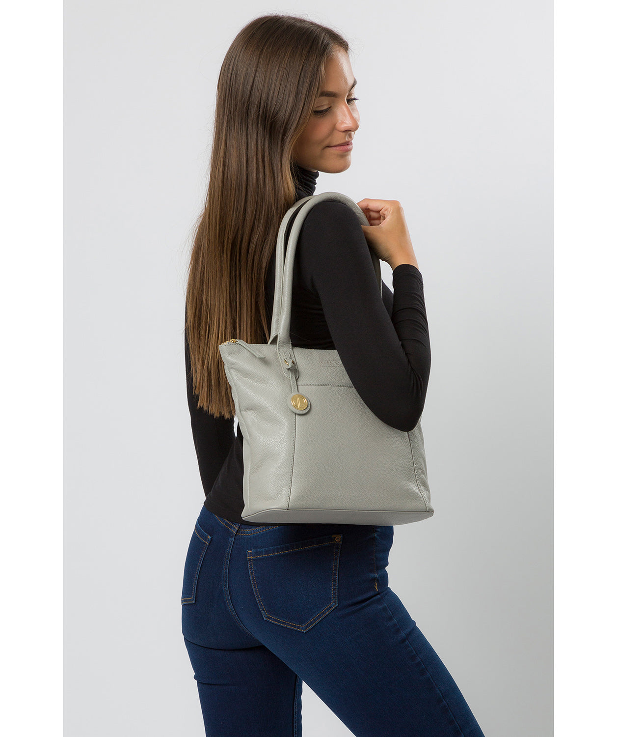 'Atherton' Grey Leather Tote Bag image 7