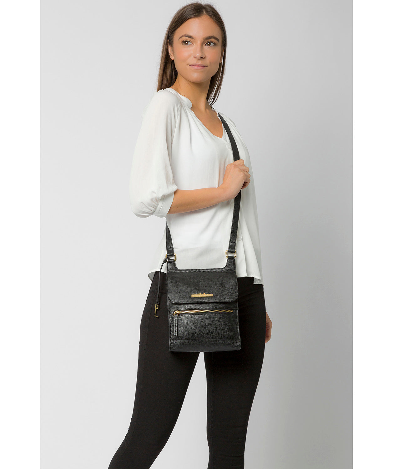 'Kempston' Black Leather Cross Body Bag Pure Luxuries London