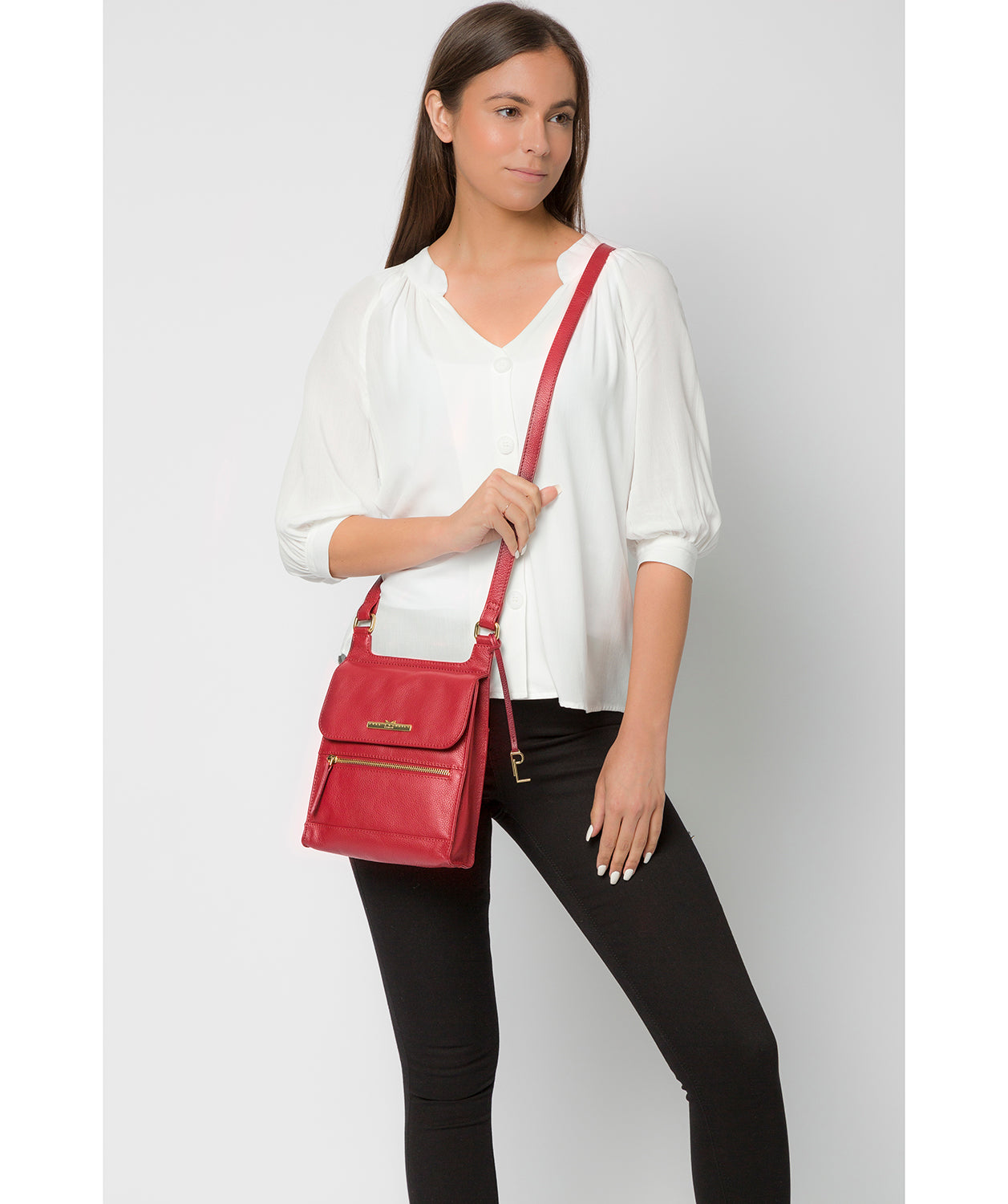 'Kempston' Deep Red Leather Cross Body Bag