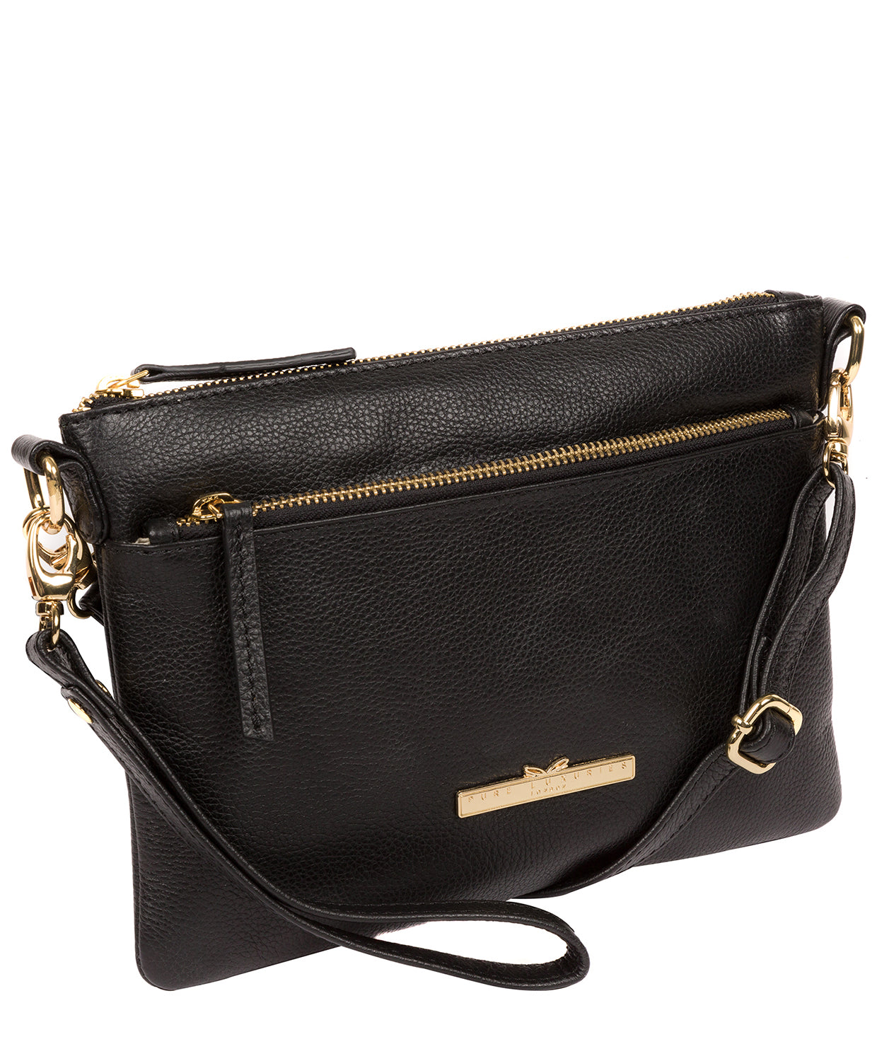 'Lytham' Black Leather Cross Body Clutch Bag Pure Luxuries London