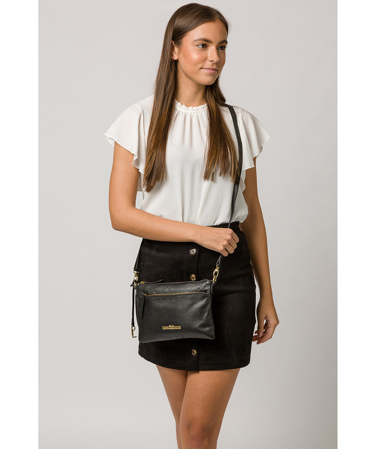 'Lytham' Black Leather Cross Body Clutch Bag Pure Luxuries London