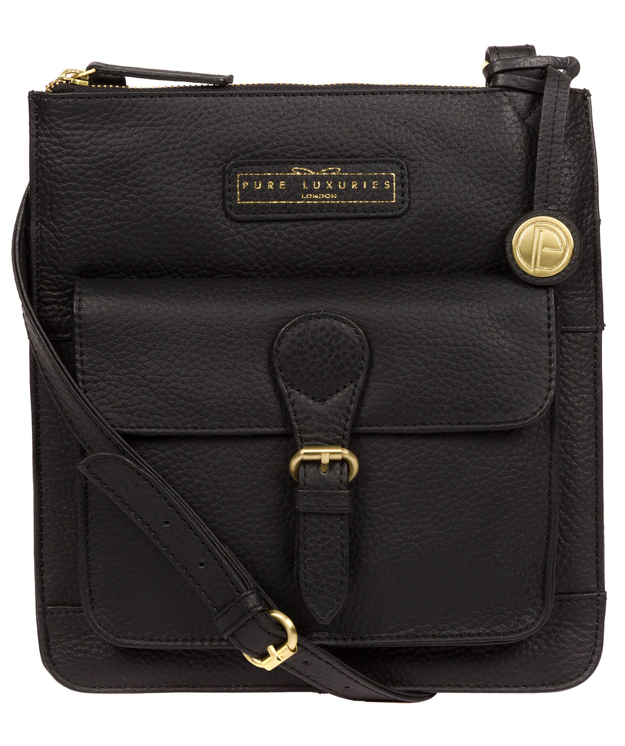 'Bibury' Black & Gold Leather Cross Body Bag Pure Luxuries London