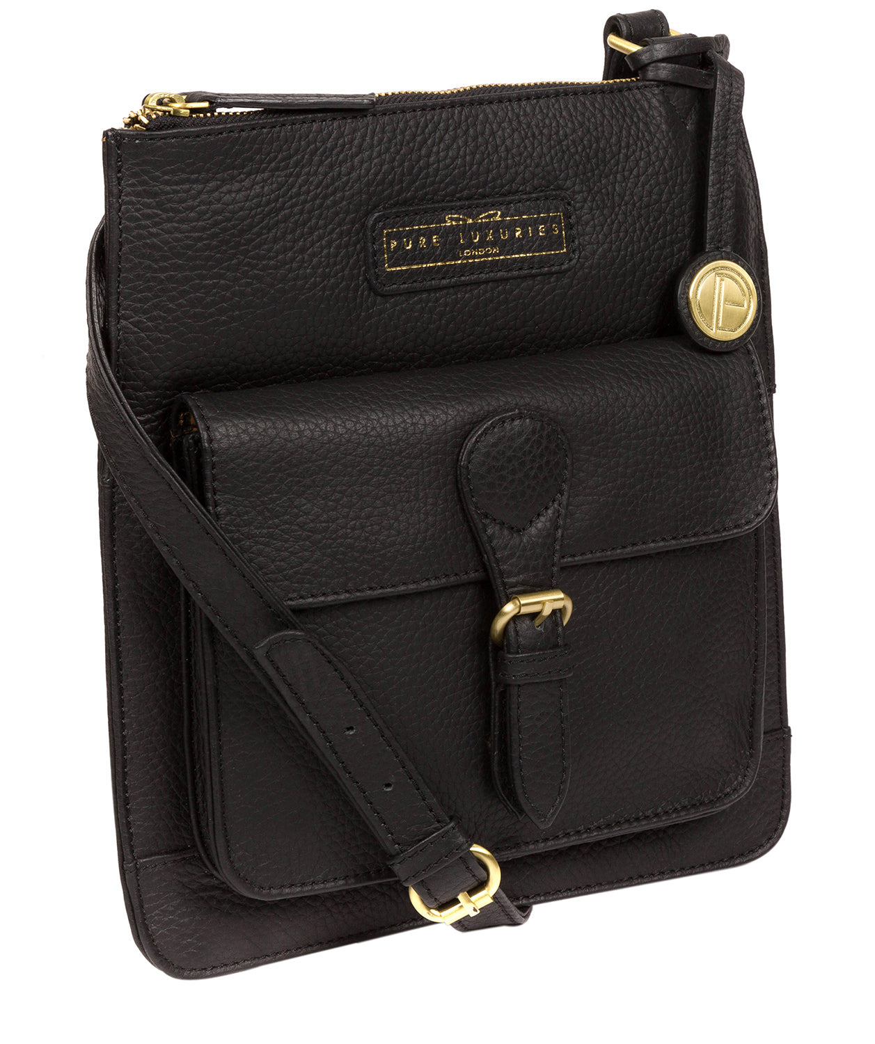 'Bibury' Black & Gold Leather Cross Body Bag image 5