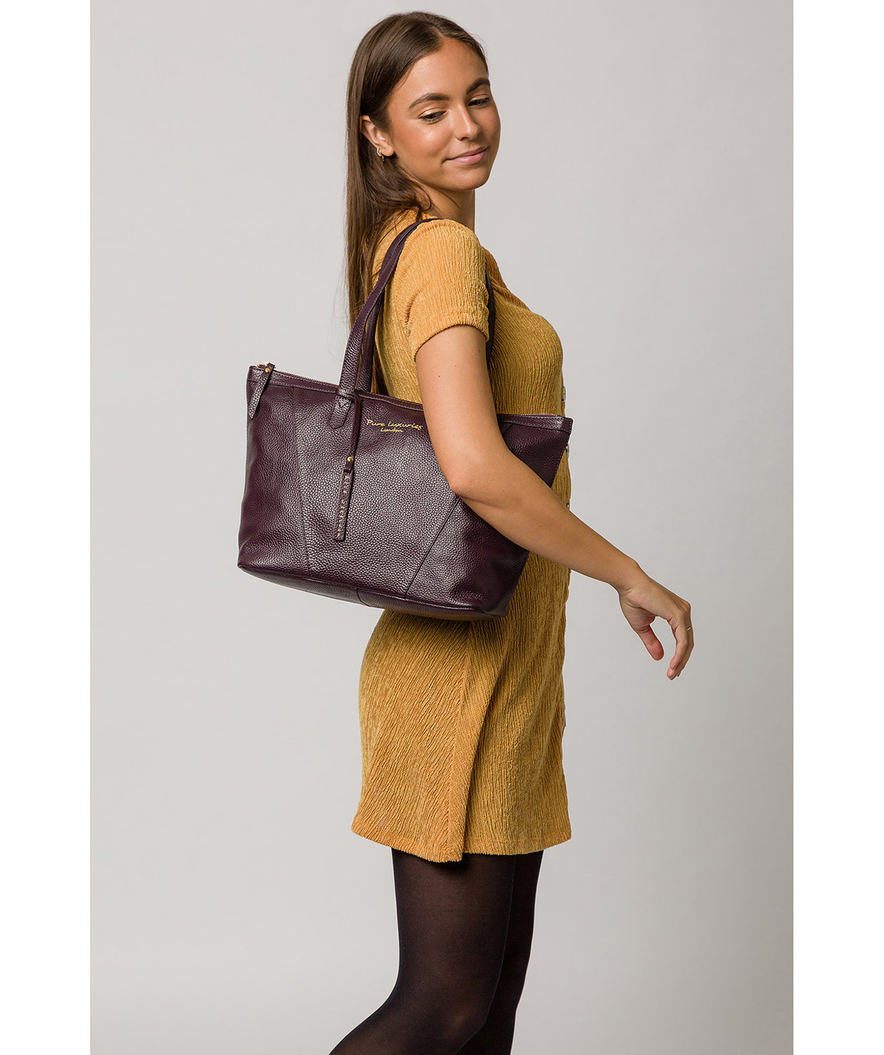 'Kelly' Plum Leather Tote Bag Pure Luxuries London