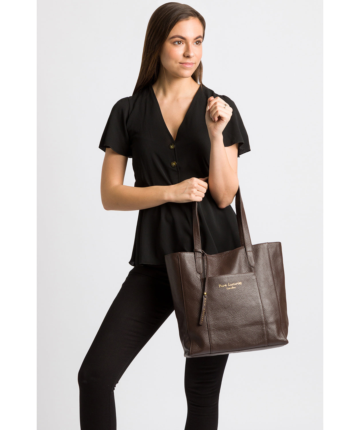 'Keisha' Chocolate Leather Tote Bag Pure Luxuries London