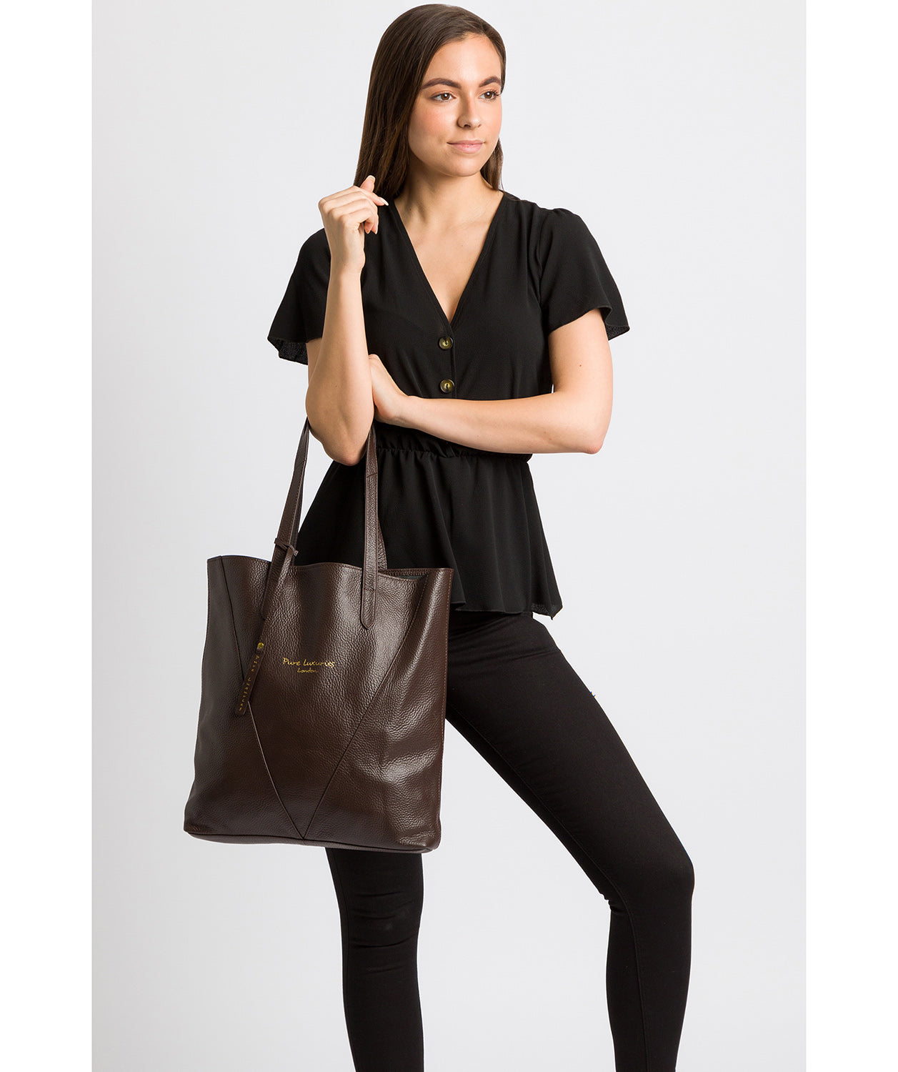 'Claudia' Chocolate Leather Tote Bag Pure Luxuries London