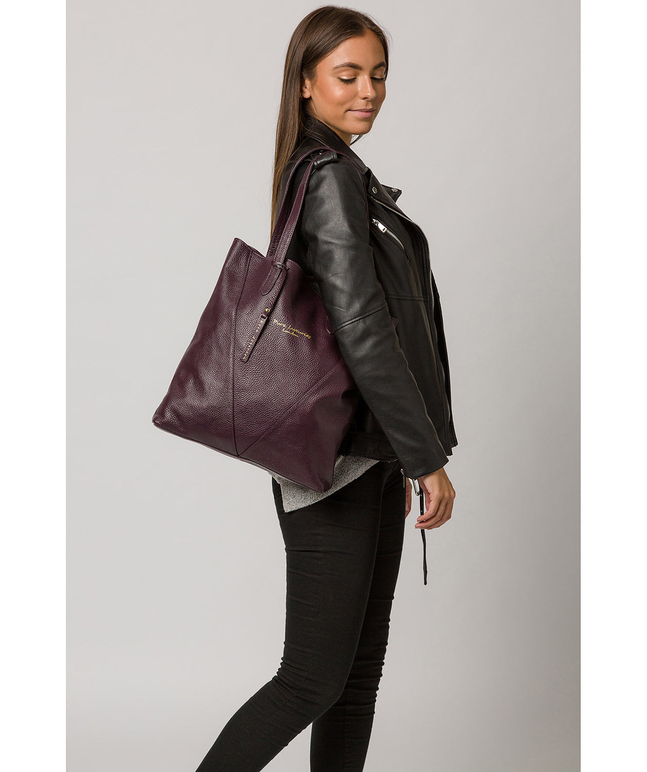 'Claudia' Plum Leather Tote Bag Pure Luxuries London