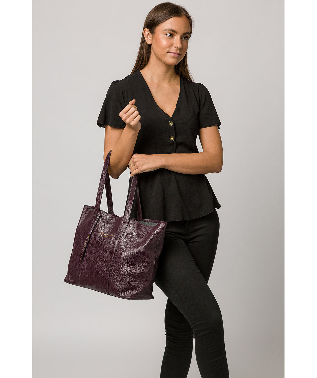 'Hedda' Plum Leather Tote Bag image 2