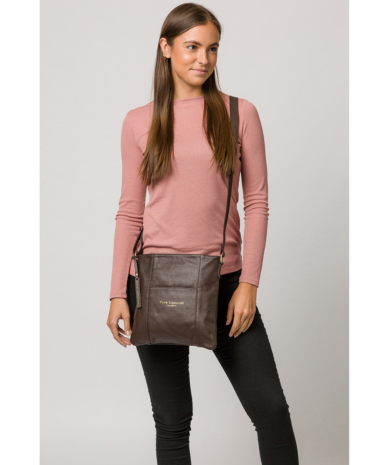 'Kayley' Chocolate Leather Cross Body Bag Pure Luxuries London