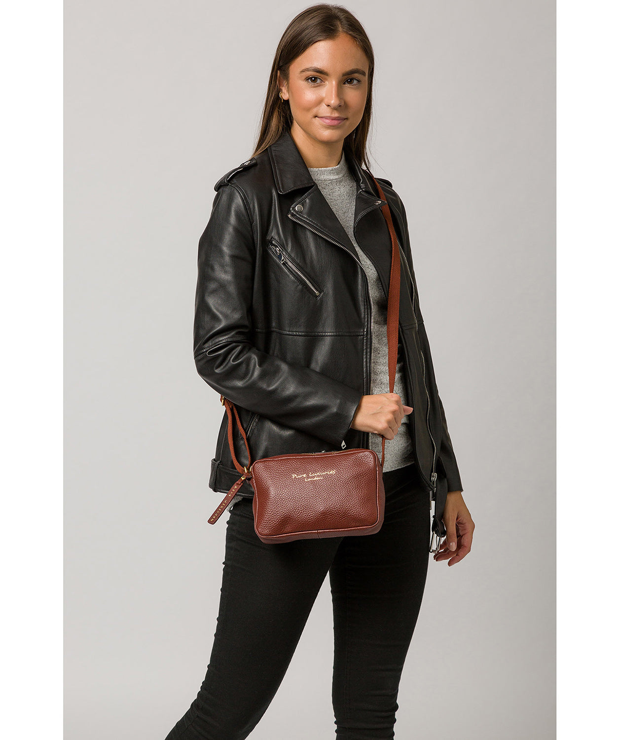 'Laine' Cognac Leather Cross Body Bag Pure Luxuries London