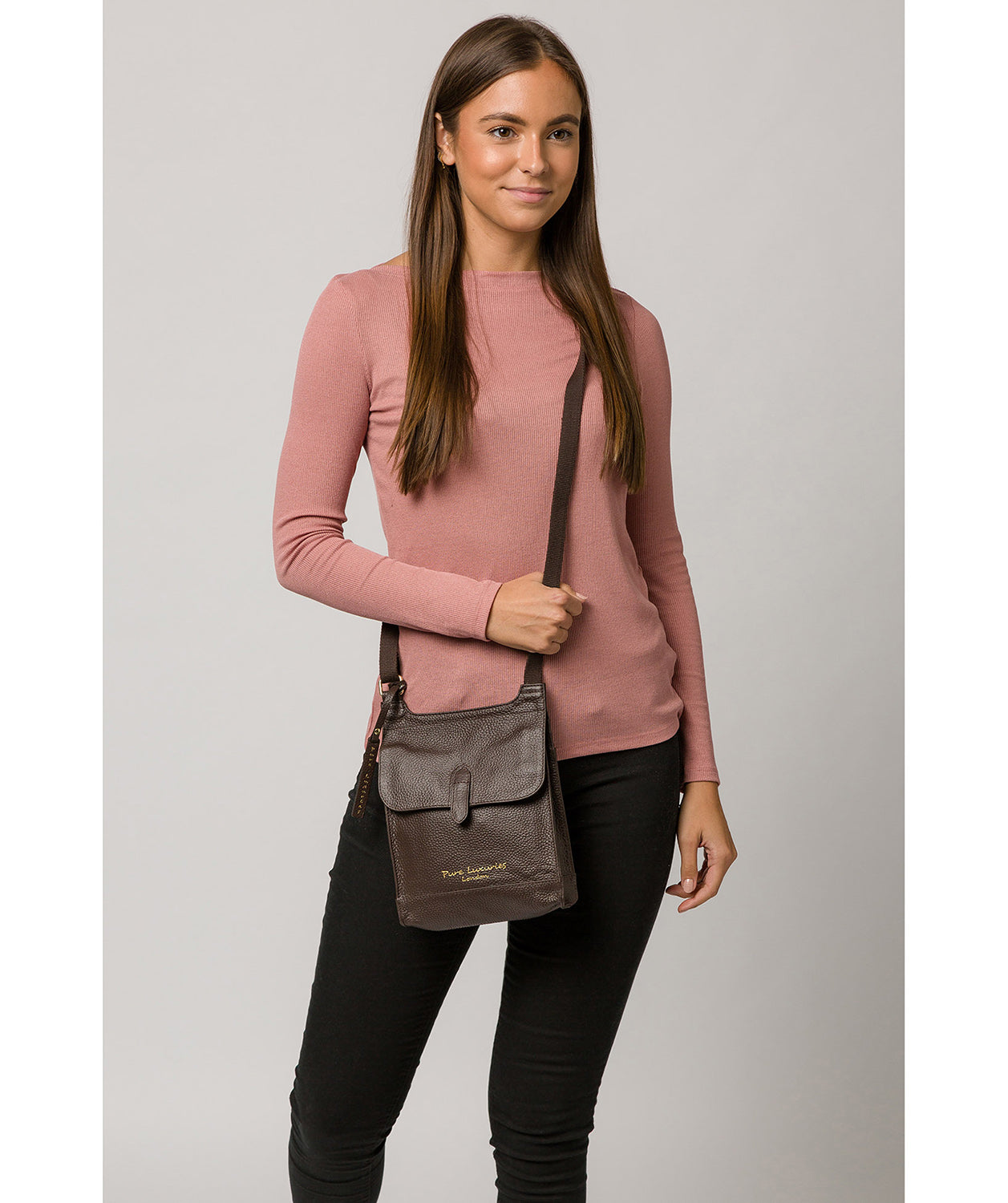 'Lea' Chocolate Leather Cross Body Bag