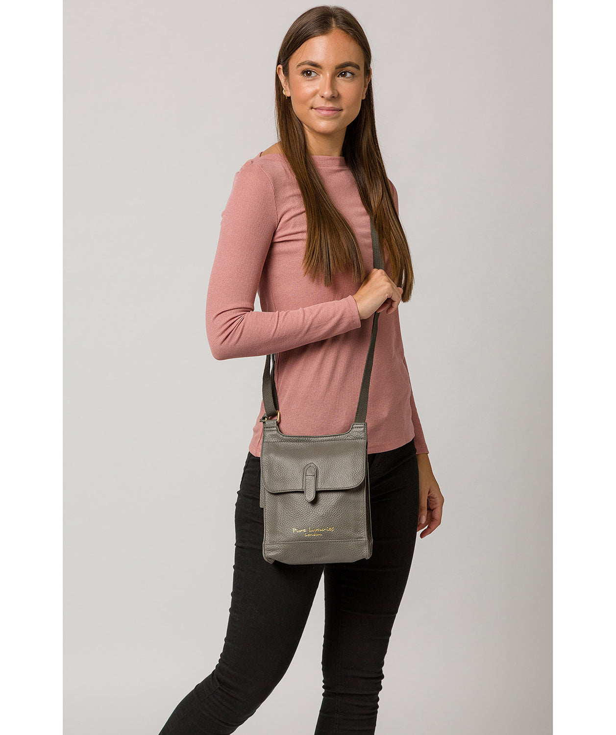 'Lea' Grey Leather Cross Body Bag image 2