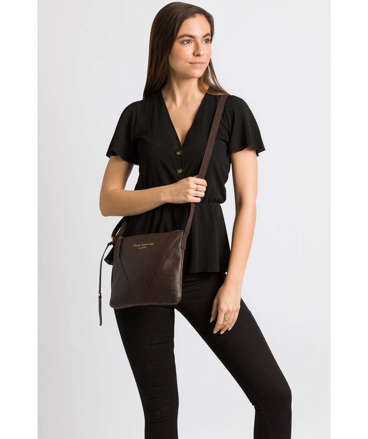 'Lupita' Chocolate Leather Cross Body Bag