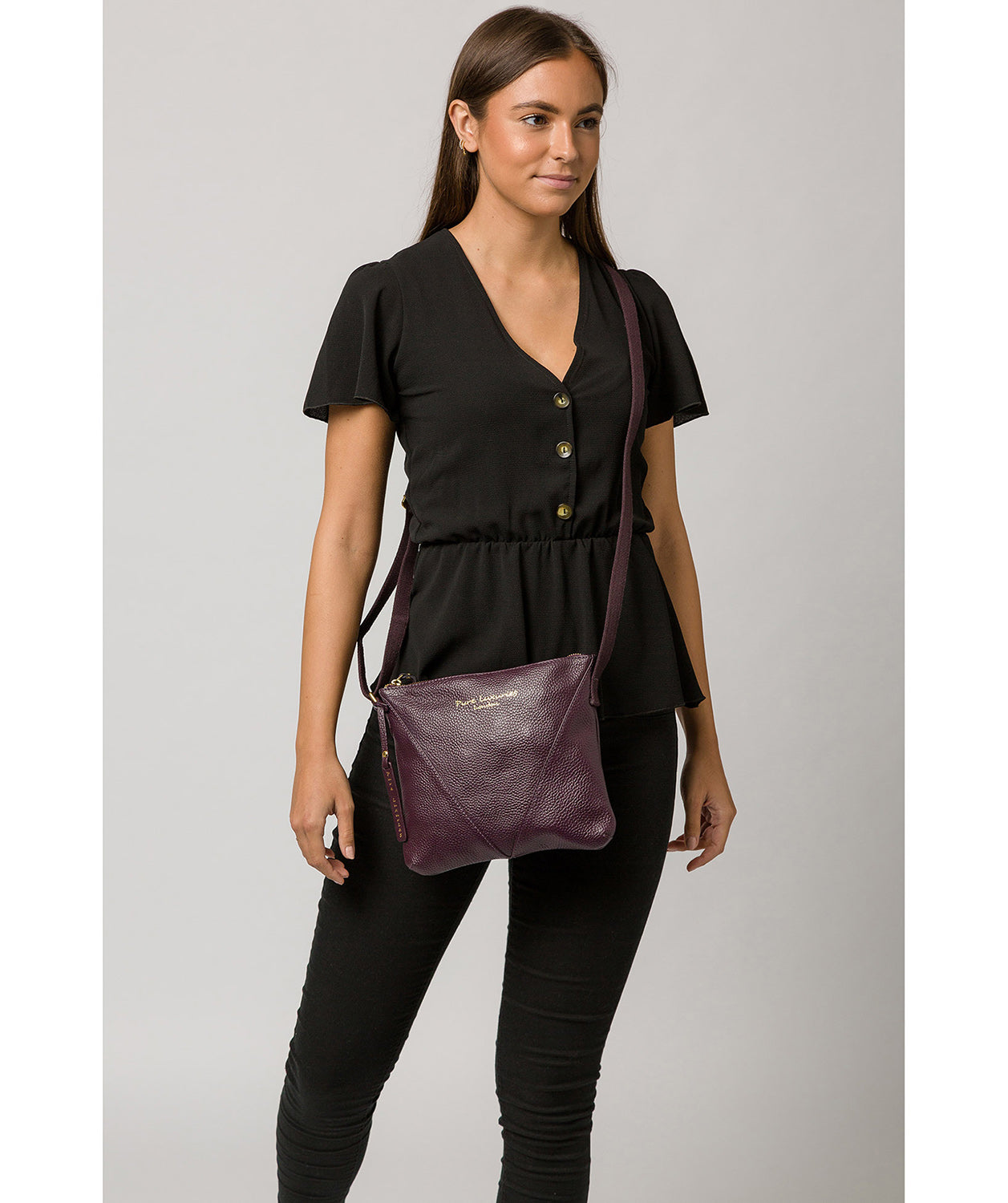 'Lupita' Plum Leather Cross Body Bag image 2