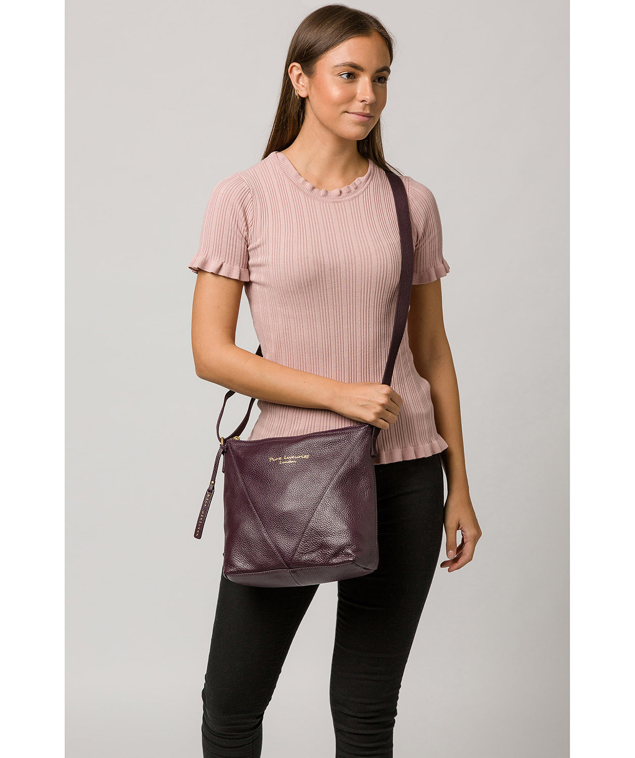 'Rena' Plum Leather Cross Body Bag image 2