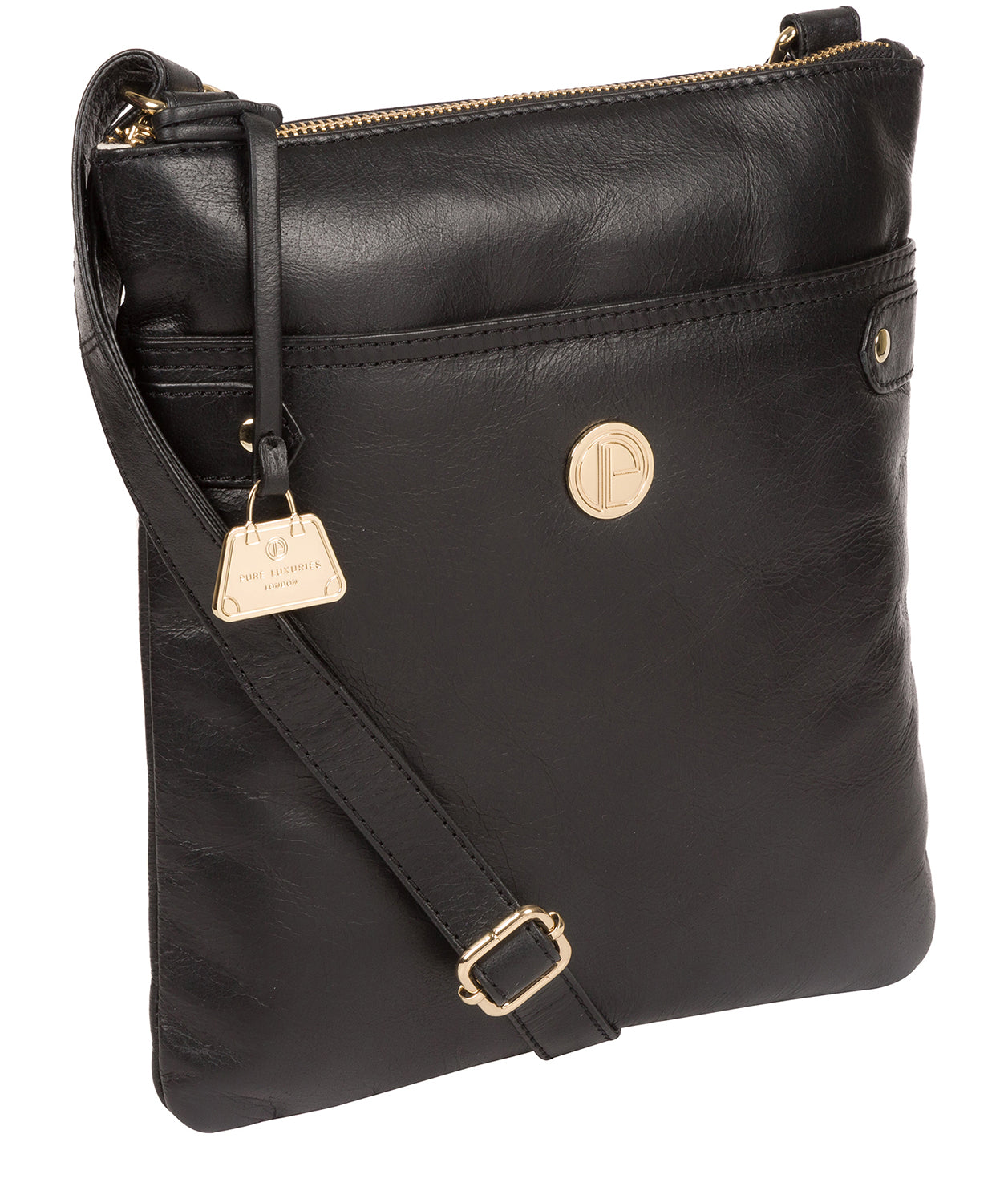 'Briony' Jet Black Leather Cross Body Bag Pure Luxuries London