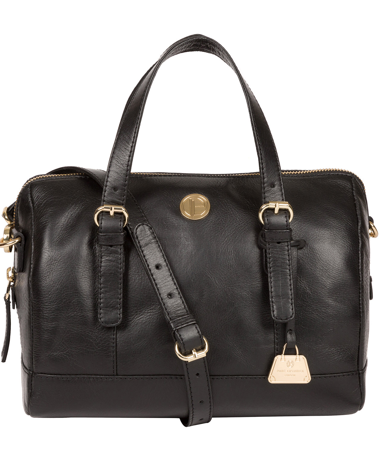 'Iris' Jet Black Leather Handbag Pure Luxuries London