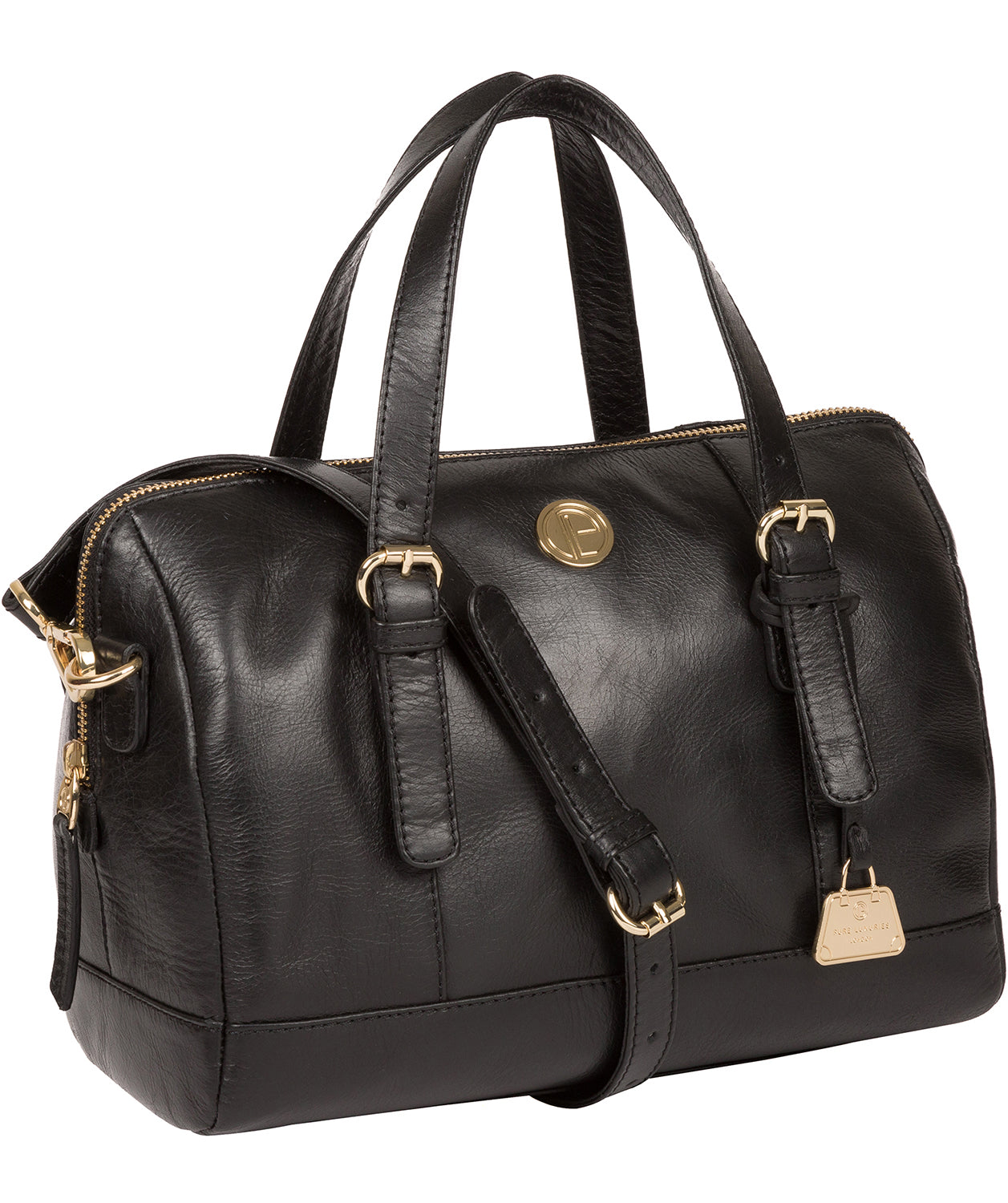 'Iris' Jet Black Leather Handbag Pure Luxuries London