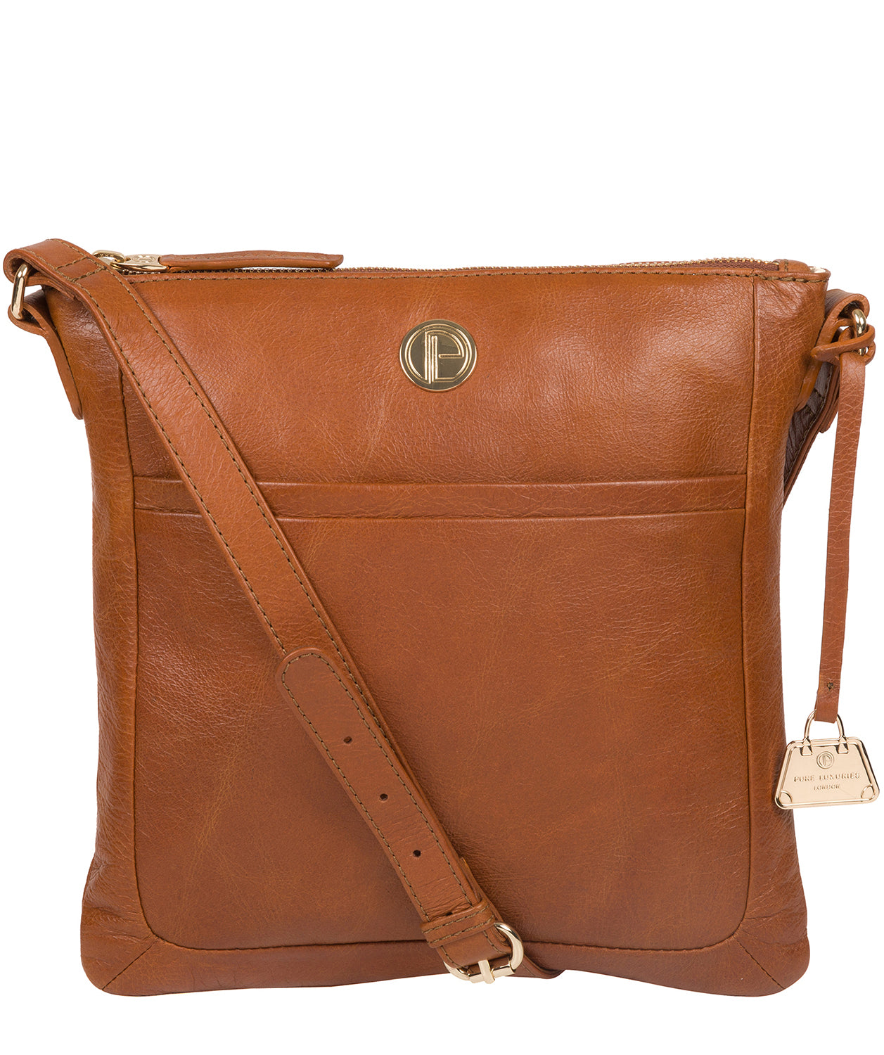 'Lotus' Hazelnut Leather Cross Body Bag Pure Luxuries London